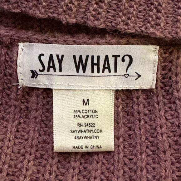 Say What Sweater Purple Peephole Cable Knit Woman's Size Medium Neutral - Picture 7 of 10